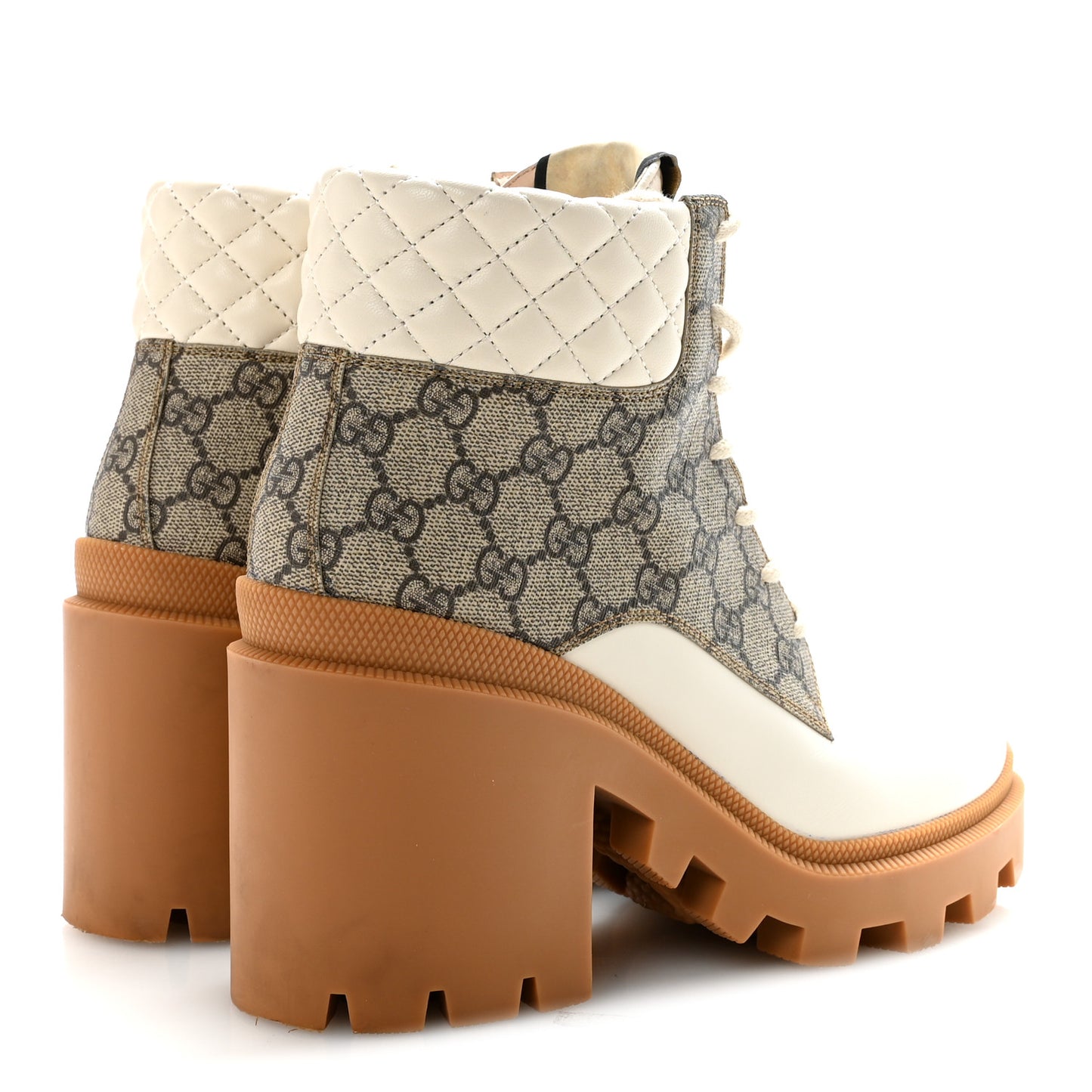 Apollo Calfskin GG Supreme Nappa Samoa Quilted Lace Up Ankle Boots 40 Mystic White Beige Ebony
