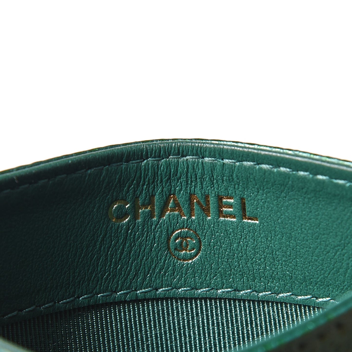 Metallic Caviar Quilted Card Holder Green