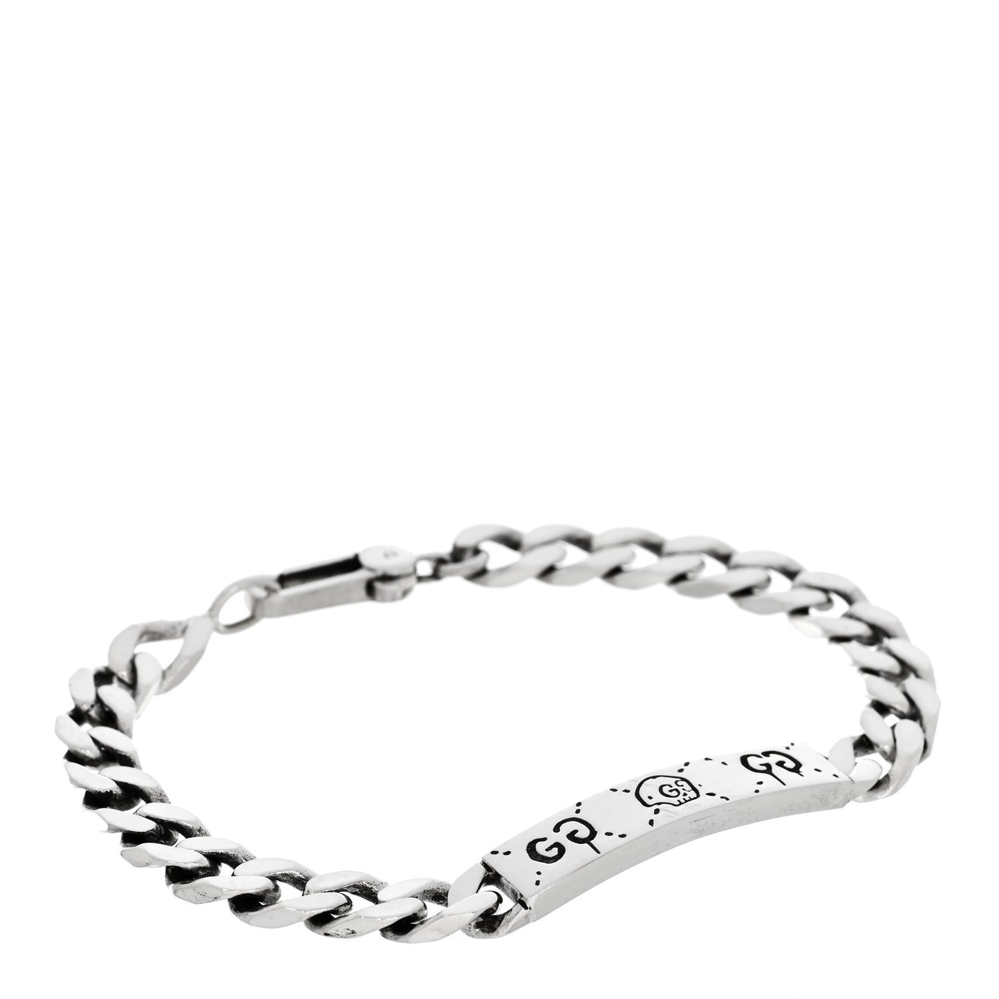 Sterling Silver GucciGhost Hamlet Skull ID Chain Bracelet