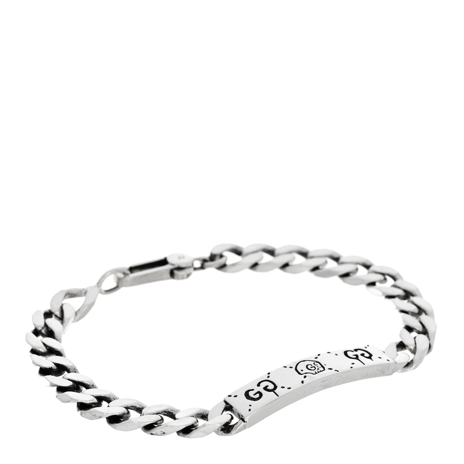 Gucci Sterling Silver GucciGhost Hamlet Skull ID Chain Bracelet 1 of 5