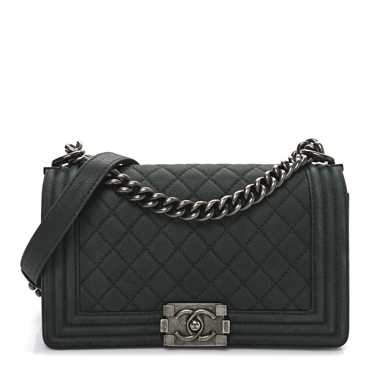 Iridescent Caviar Quilted Medium Boy Flap Dark Green