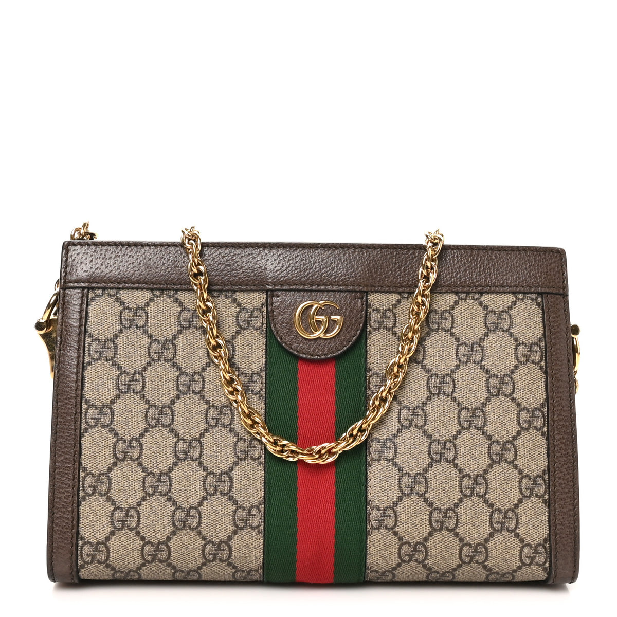 Gucci GG Supreme Monogram Web Small Ophidia Chain Shoulder Bag Brown 1 of 10
