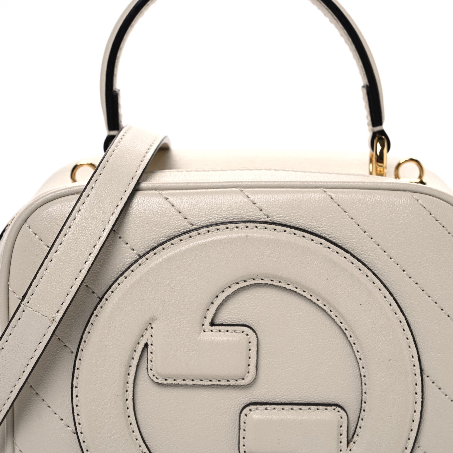 Gucci Sakai Be Green Calfskin Diagonal Stitched Blondie Top Handle Bag Mystic White 8 of 10