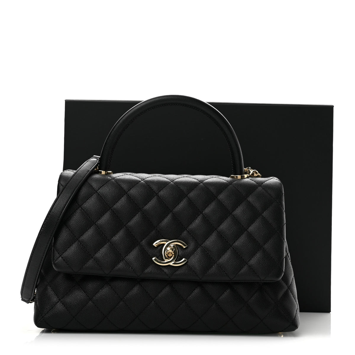 Caviar Quilted Small Coco Handle Flap Black