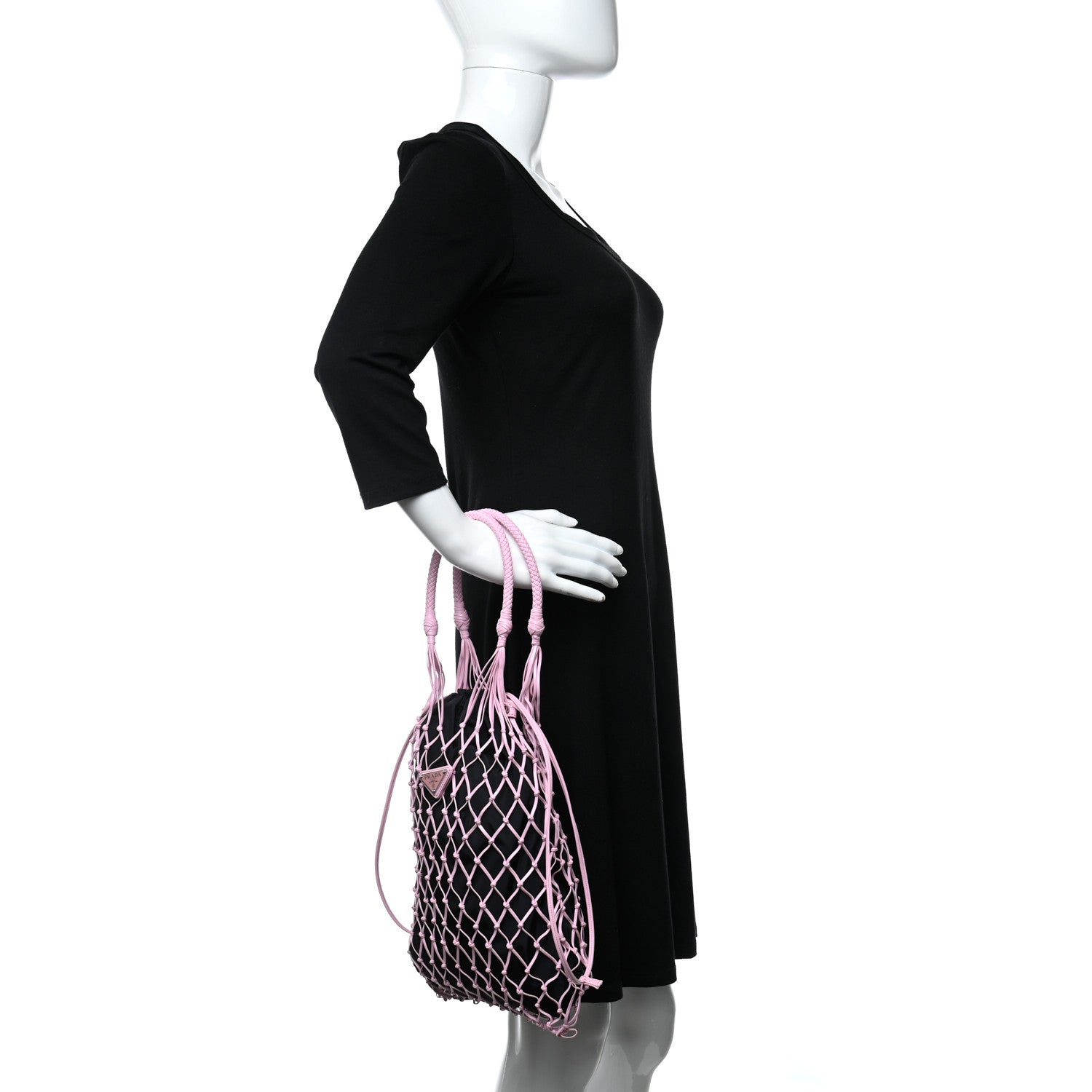Prada Tessuto Nylon Net Tote Black Pink 2 of 9