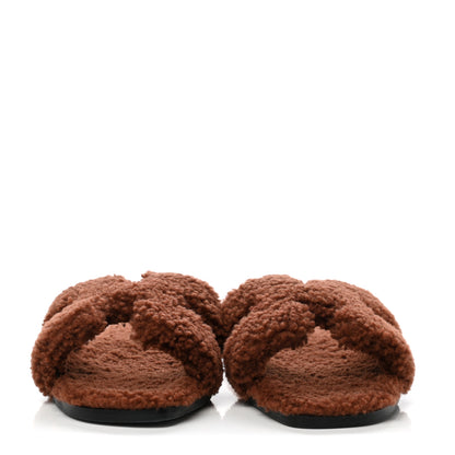 Hermes Woolskin Oran Sandals 37.5 Cognac 2 of 8
