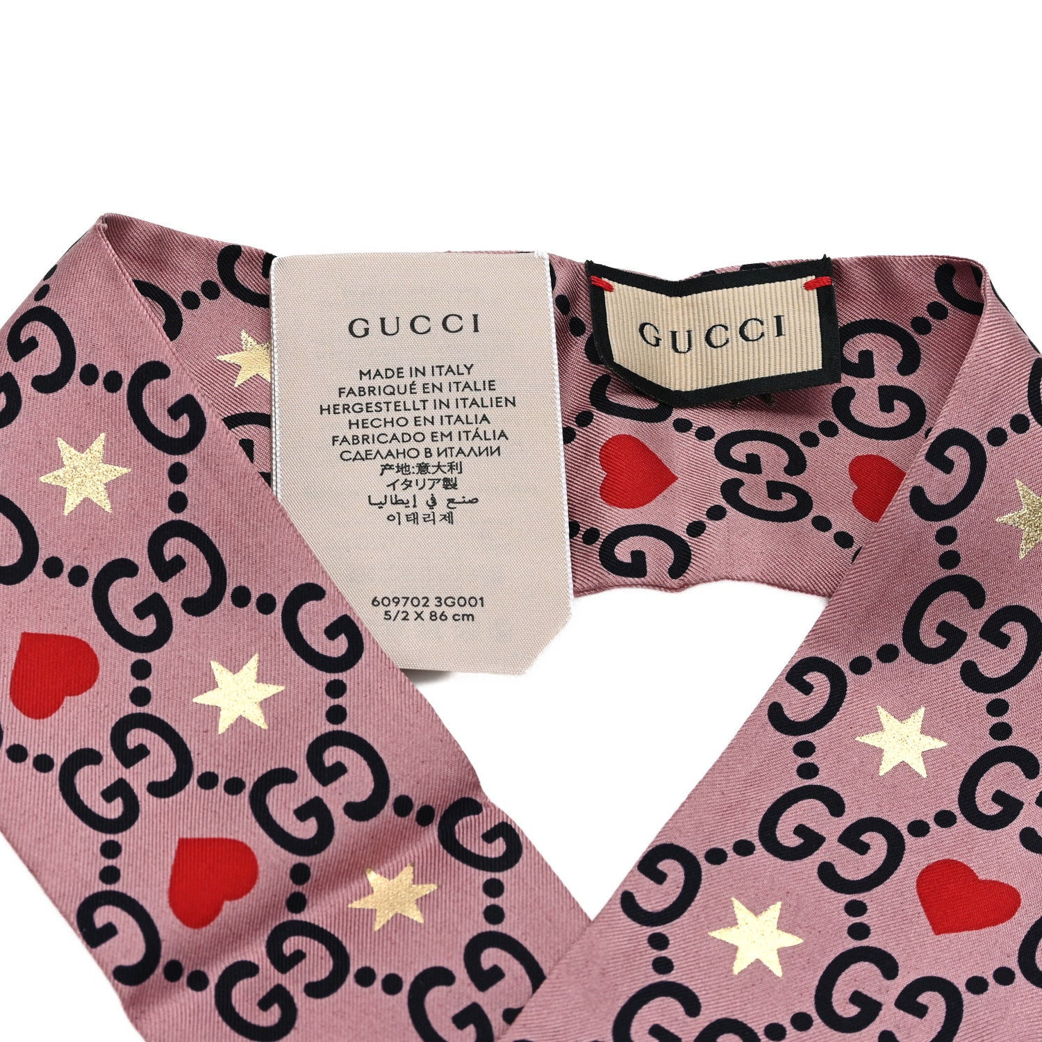 Gucci Silk Twill Big Dimmy Neck Bow Scarf Pink Blue 3 of 3