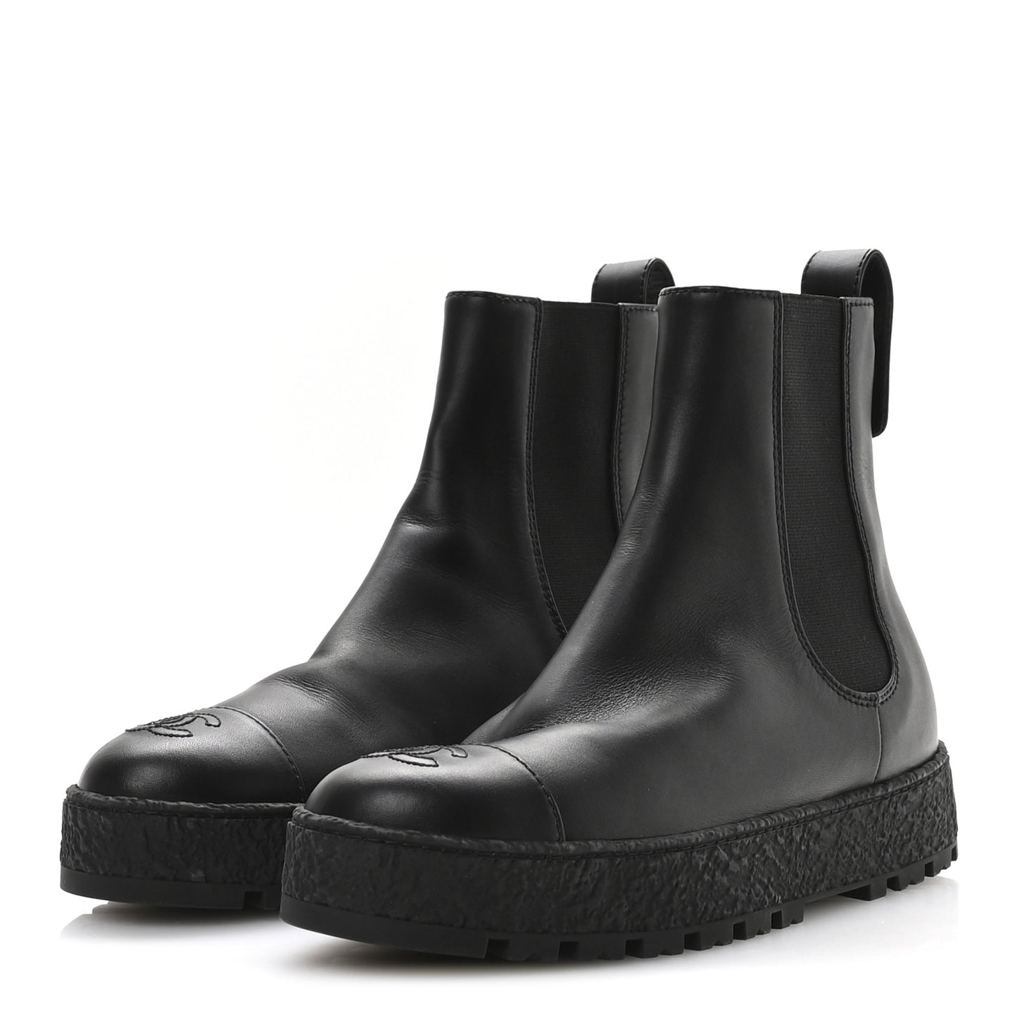 Calfskin Cap Toe CC Ankle Boots 40 Black