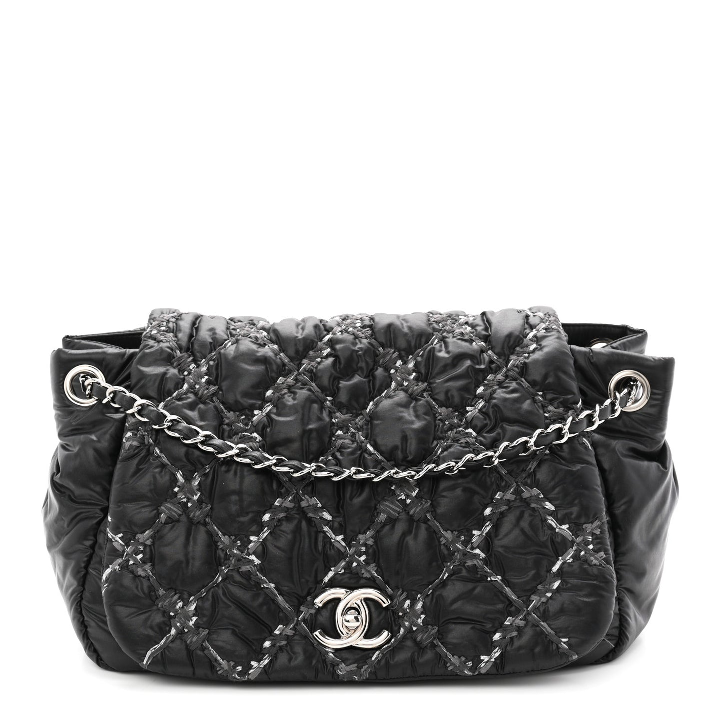 Nylon Quilted Tweed Stitch Bubble Flap Black