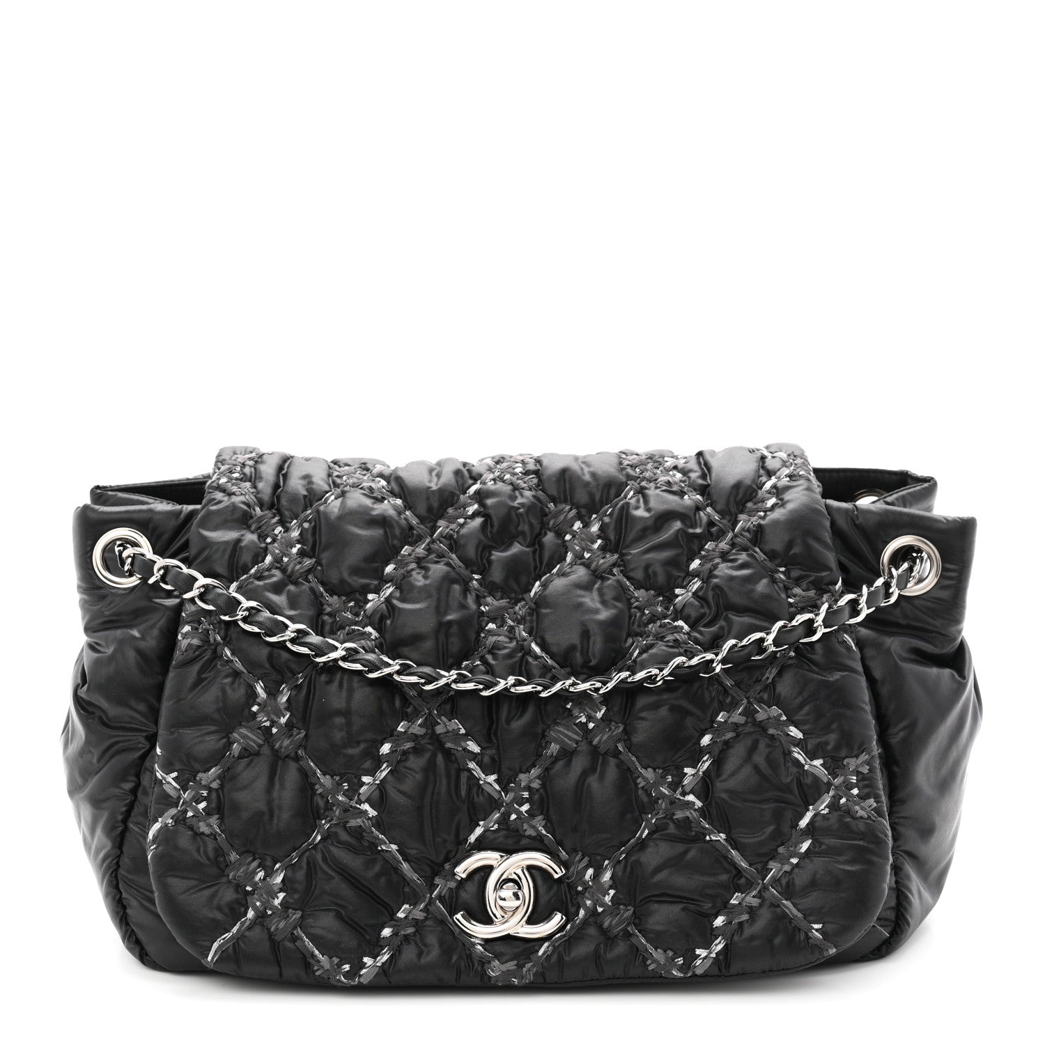 Chanel Nylon Quilted Tweed Stitch Bubble Flap Black 1 of 11