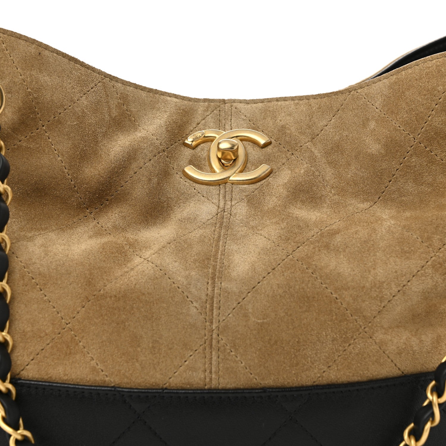 Chanel Suede Calfskin Shiny Lambskin Quilted Small Coco Base Shopping Bag Beige Black 8 of 10
