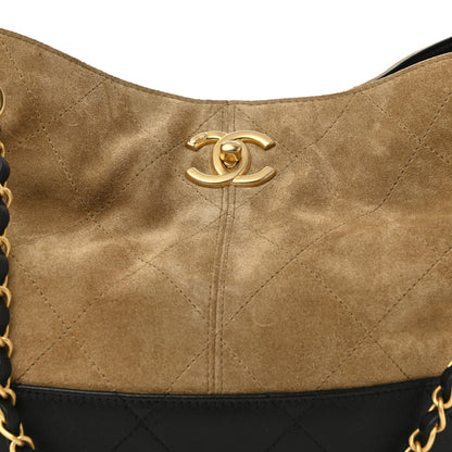 Chanel Suede Calfskin Shiny Lambskin Quilted Small Coco Base Shopping Bag Beige Black 8 of 10