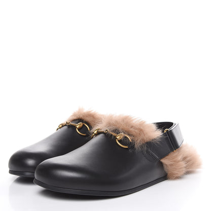 Gucci Calfskin Fur Mens Horsebit River Slingback Slippers 6 Black 3 of 10