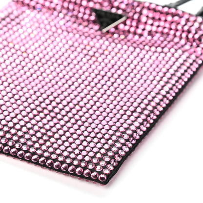 Prada Satin Crystal Metal Triangle Logo Chain Crossbody Handbag Rosa 9 of 9