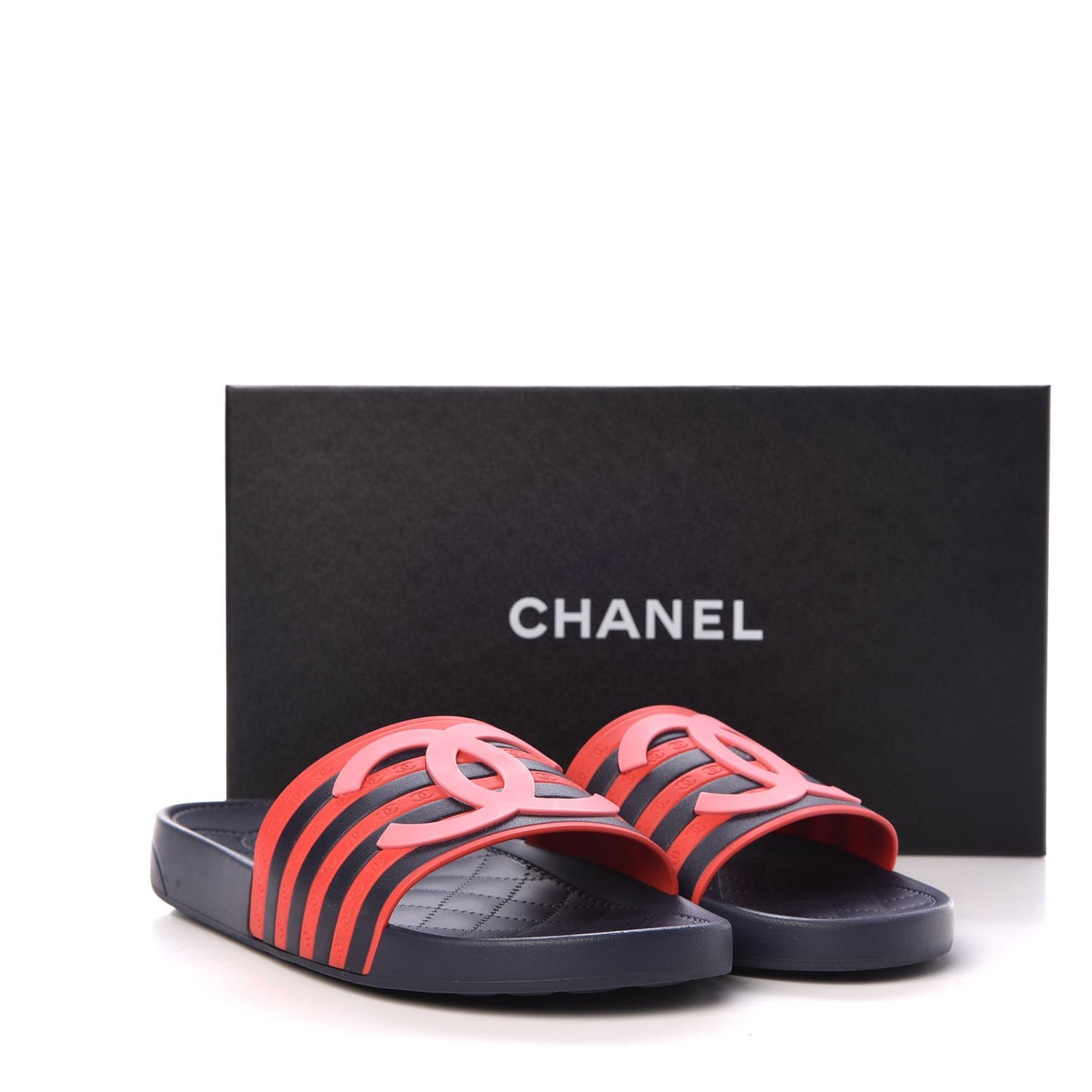 Rubber CC Flat Slide Sandals 41 Pink Red
