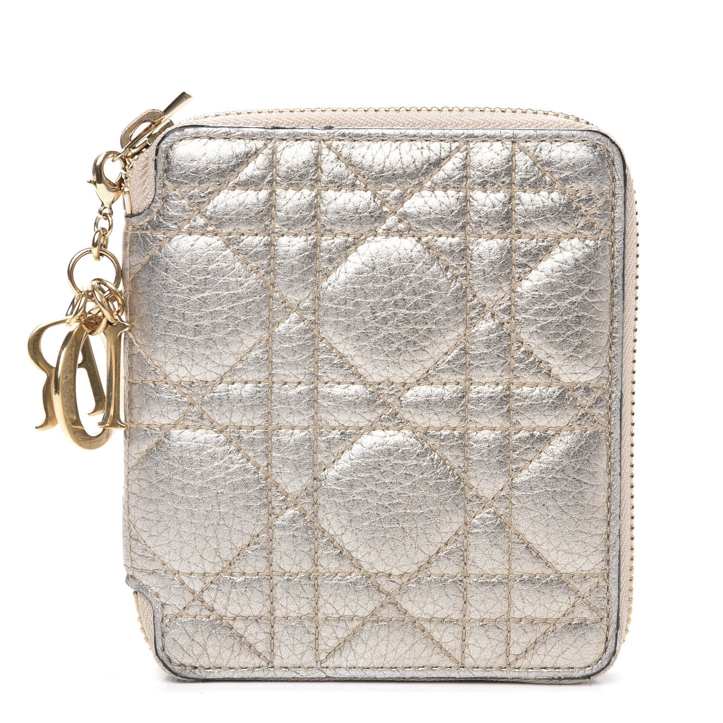Metallic Calfskin Cannage Lady Dior Medium Wallet Gold