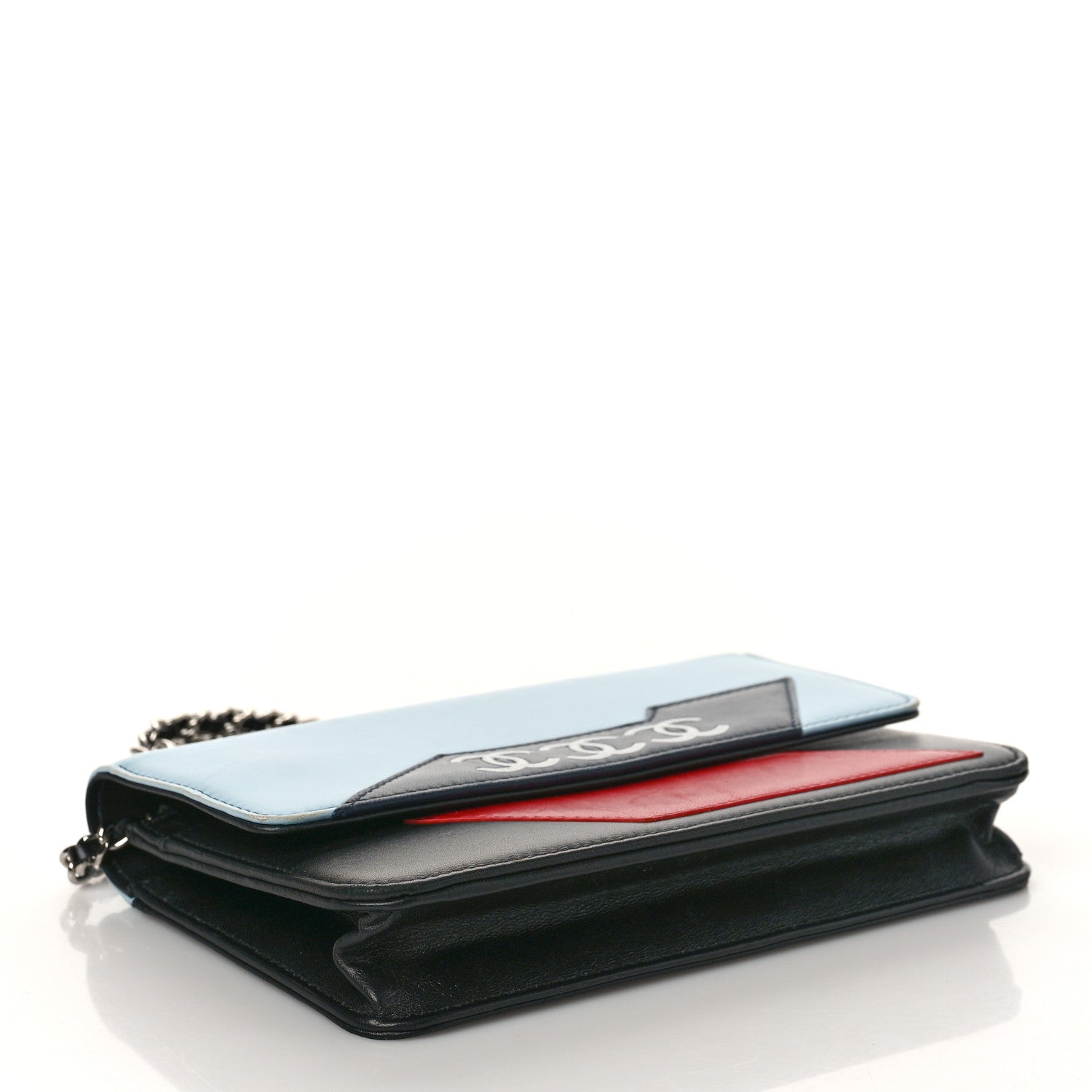 Chanel Lambskin Airlines Wallet On Chain WOC Blue Black Red 4 of 11