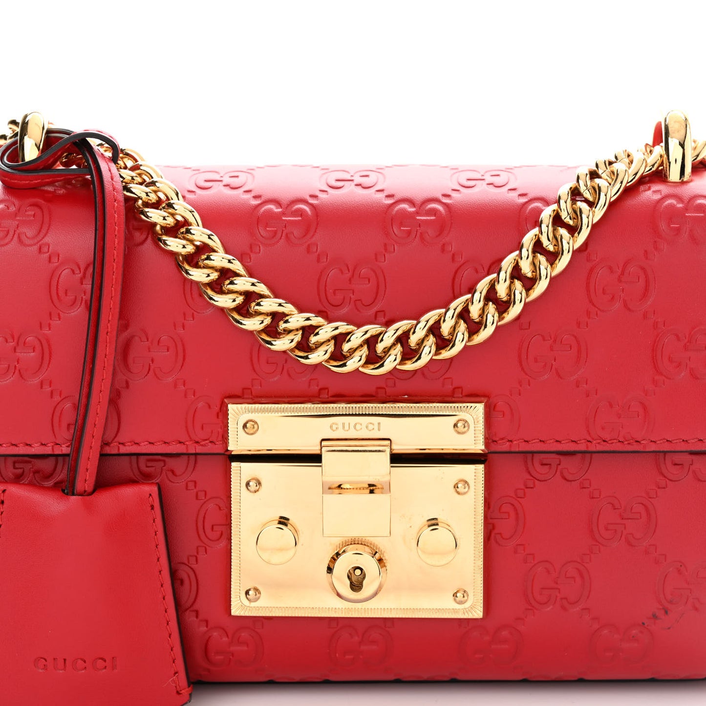 Guccissima Small Padlock Shoulder Bag Hibiscus Red
