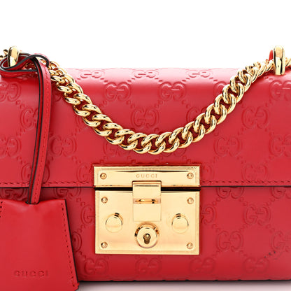 Gucci Guccissima Small Padlock Shoulder Bag Hibiscus Red 8 of 13