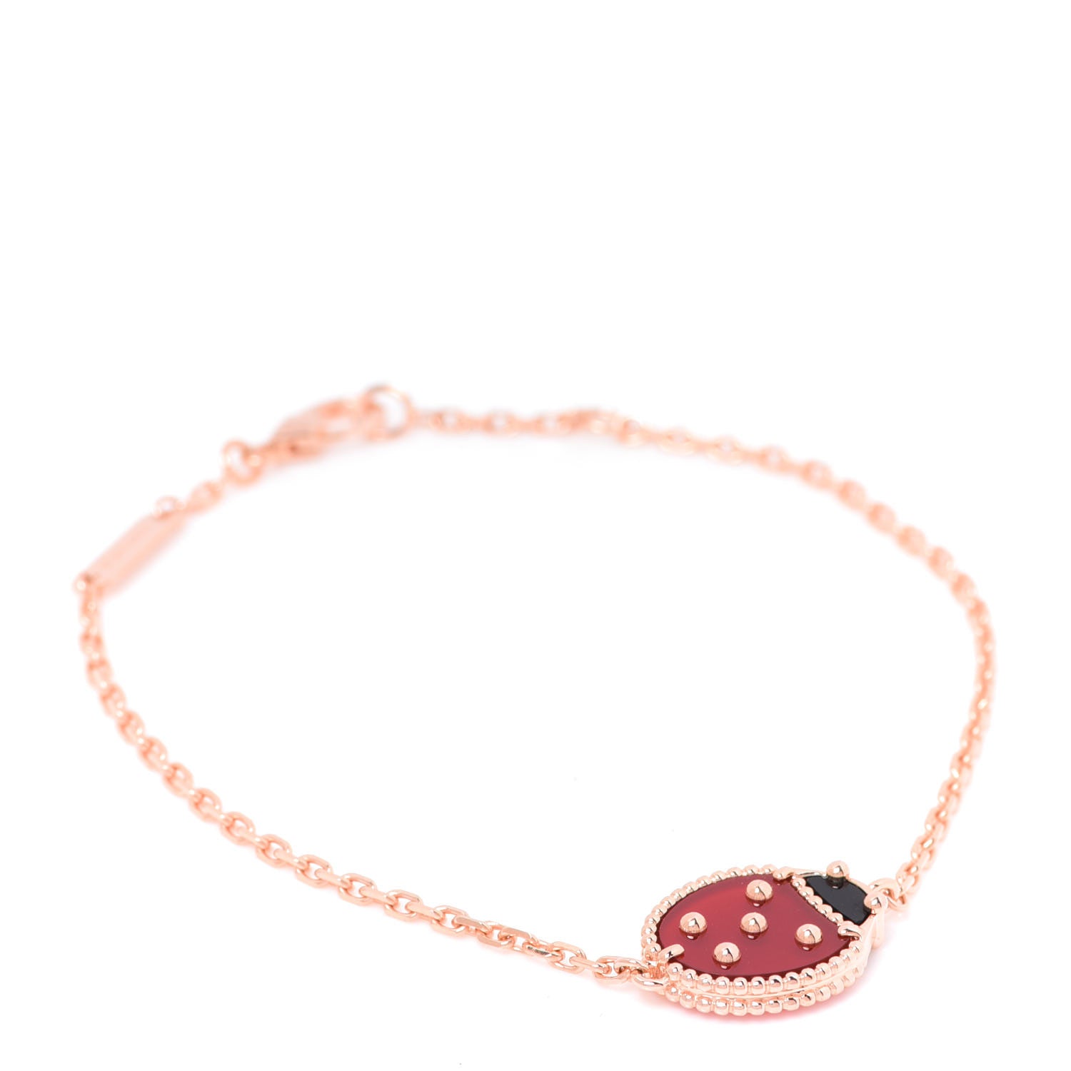 Van Cleef & Arpels 18K Rose Gold Carnelian Onyx Lucky Spring Closed Wing Ladybug Bracelet 1 of 6