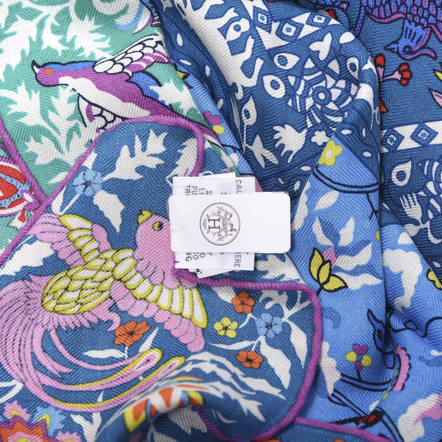 Hermes Cashmere Silk Jardins De Soie Shawl 140 Bleu Vert Rose 3 of 6