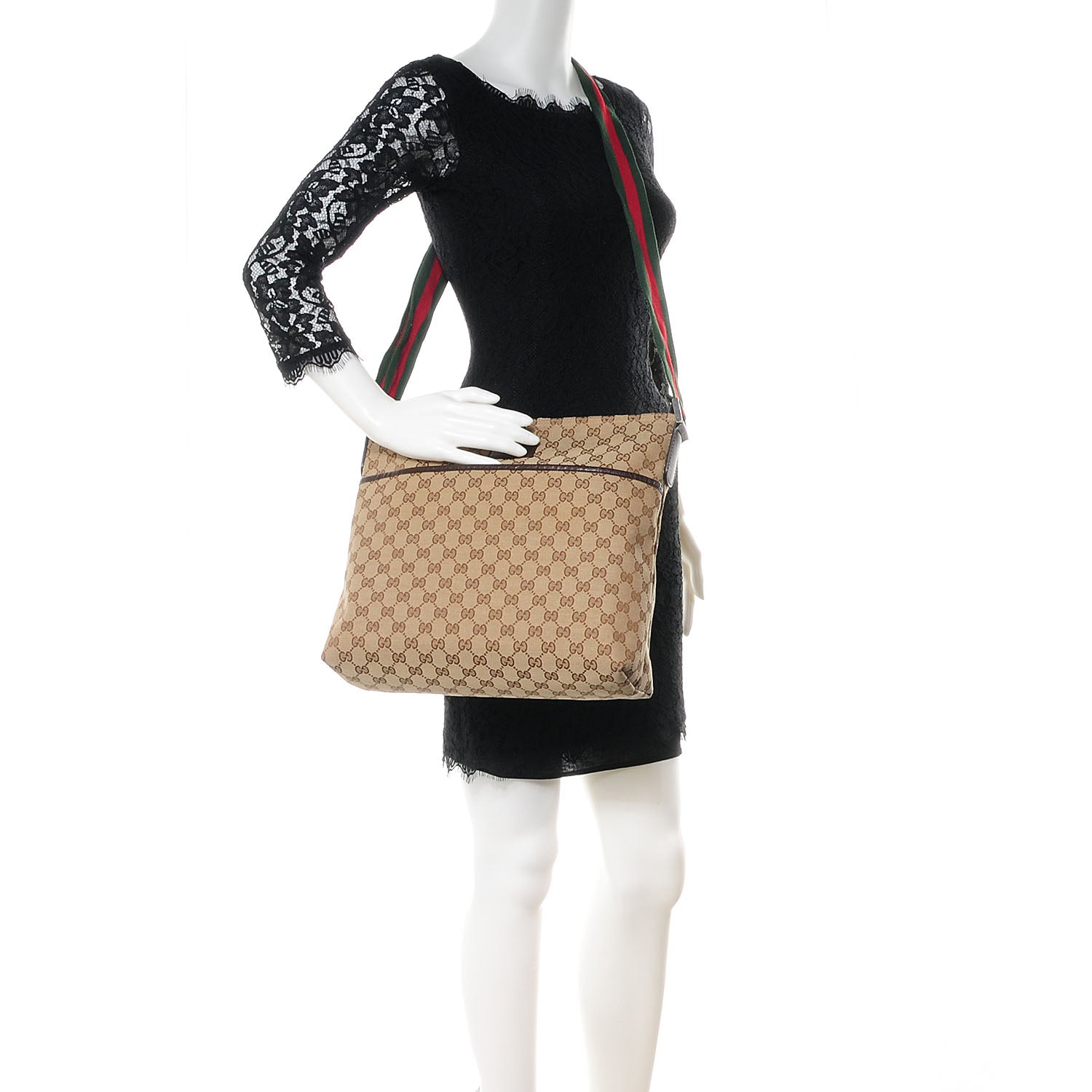 Gucci Monogram Web Medium Flat Messenger Bag Dark Brown 2 of 7