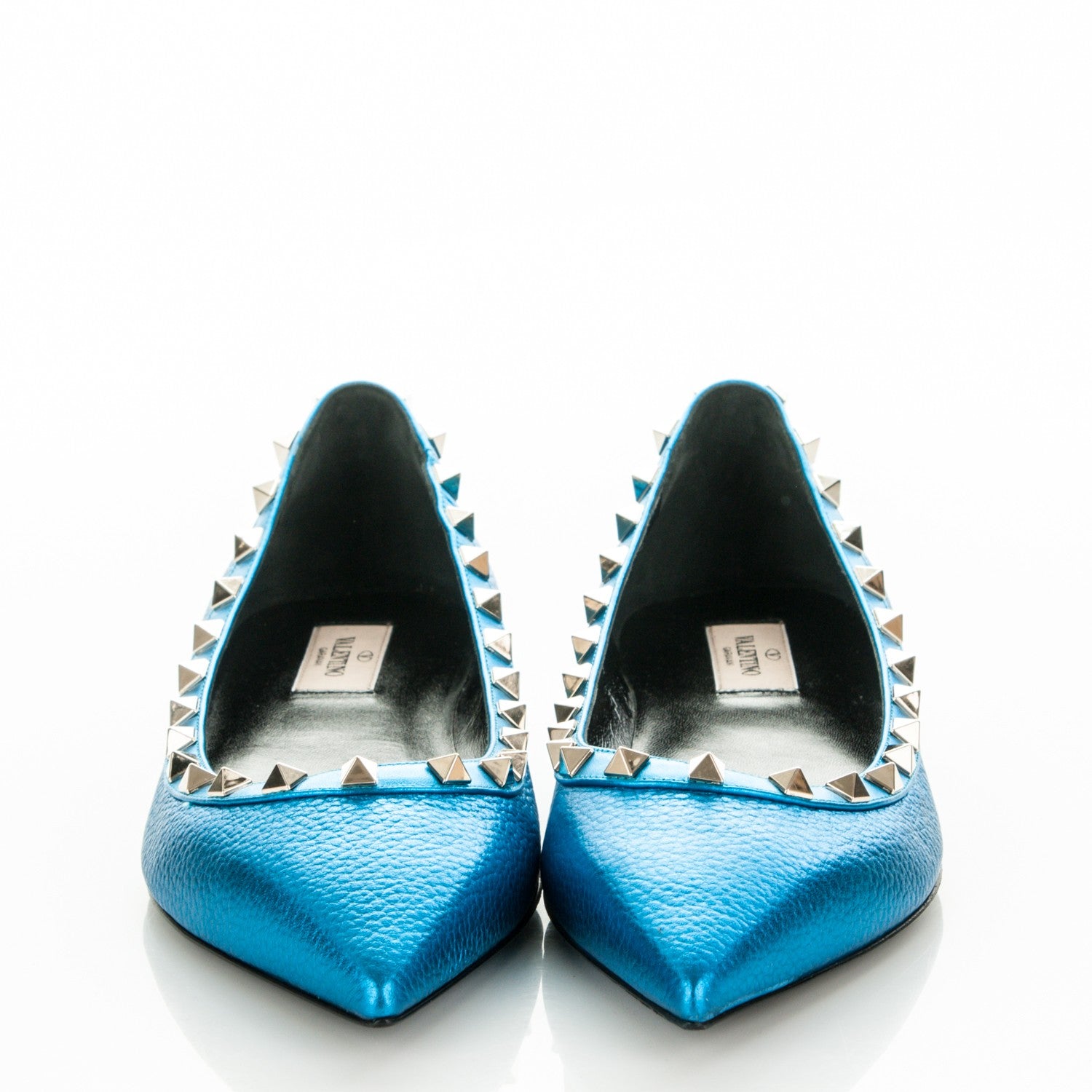 Valentino Garavani Metallic Pebbled Calfskin Rockstud Ballerina Flats 40 Light Blue 2 of 7