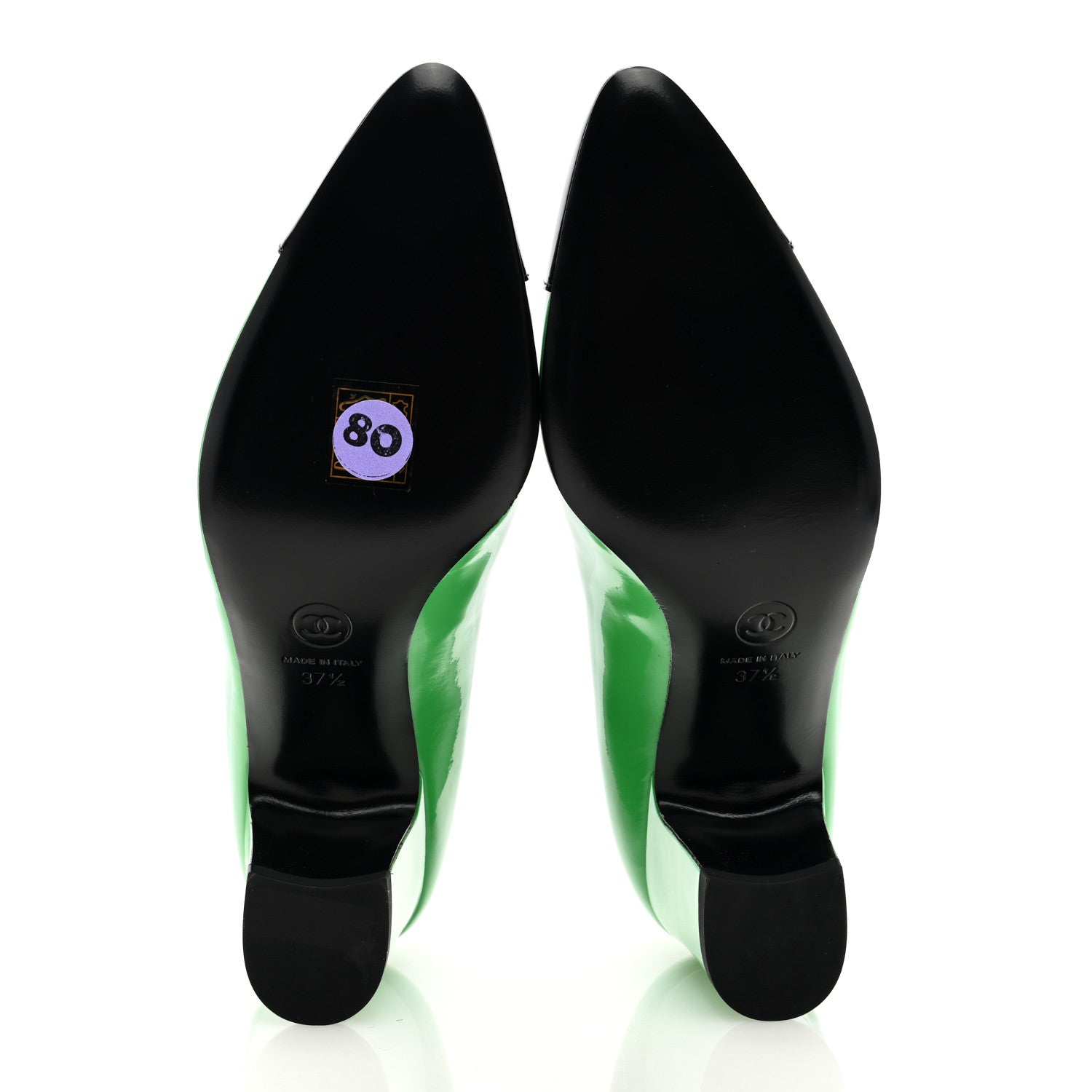 Chanel Patent Calfskin Pumps 37.5 Green Black 5 of 8