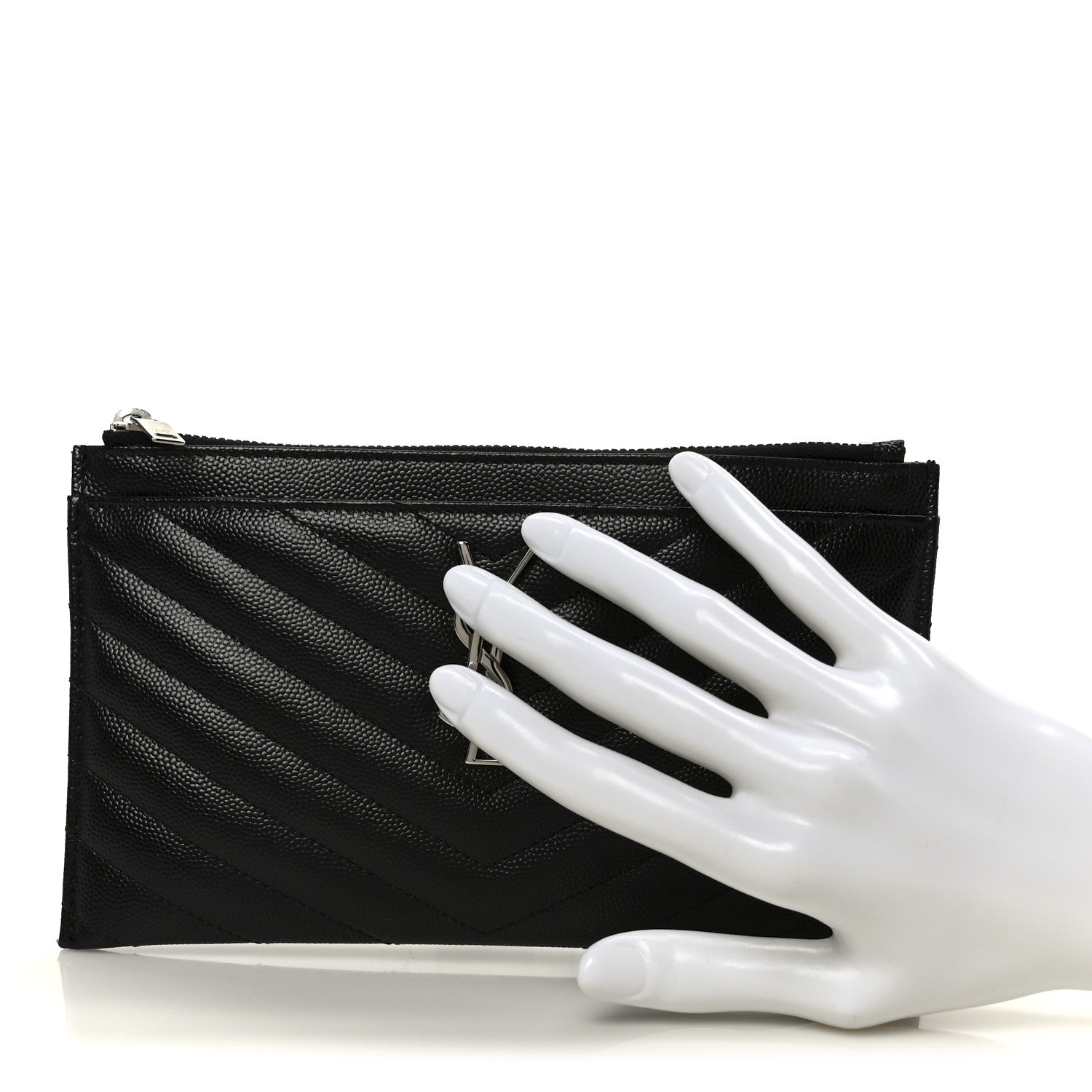 Saint Laurent Grain De Poudre Chevron Monogram Bill Pouch Black 2 of 8