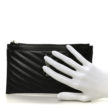 Saint Laurent Grain De Poudre Chevron Monogram Bill Pouch Black 2 of 8