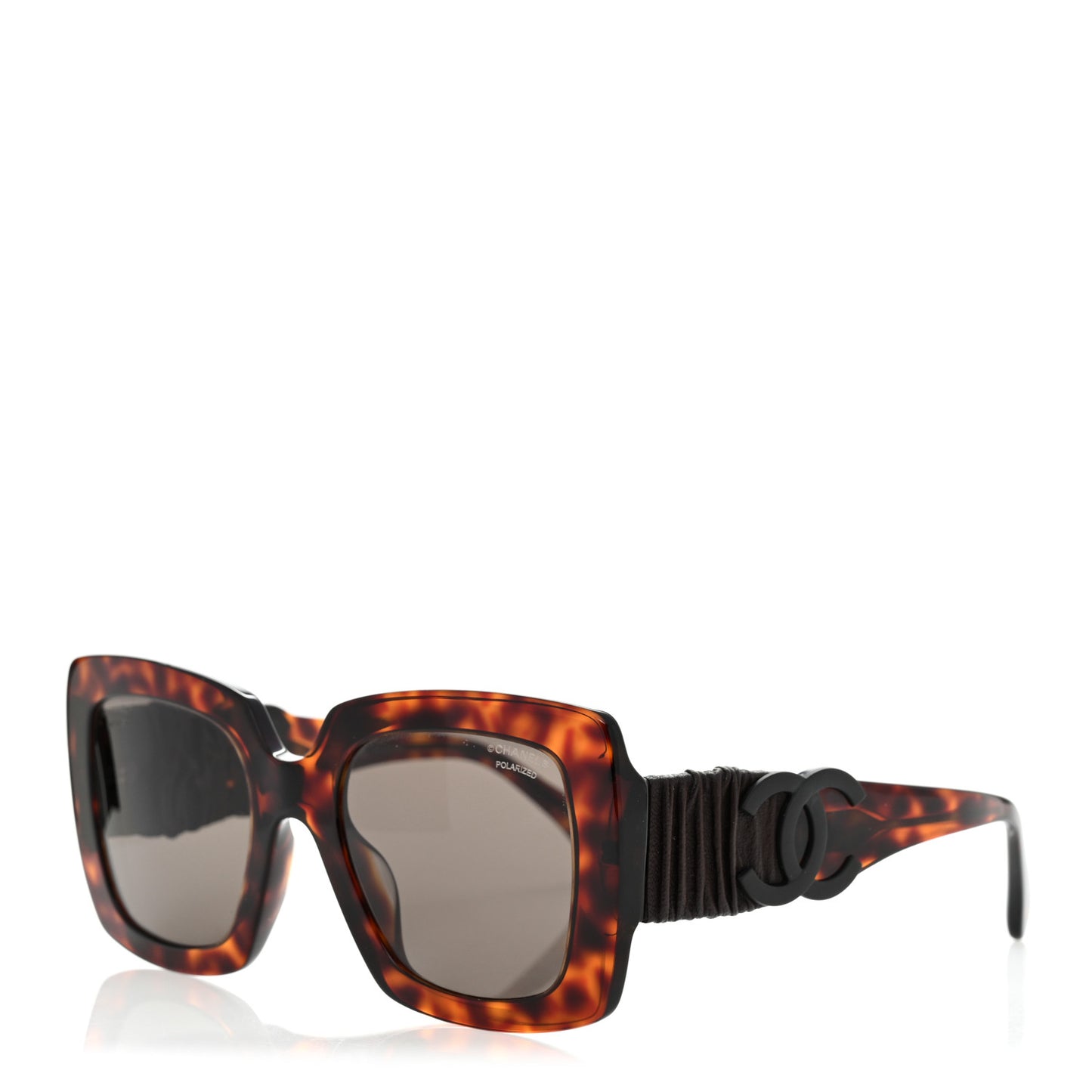 Acetate Calfskin Polarized Square Sunglasses 5474-Q Tortoise