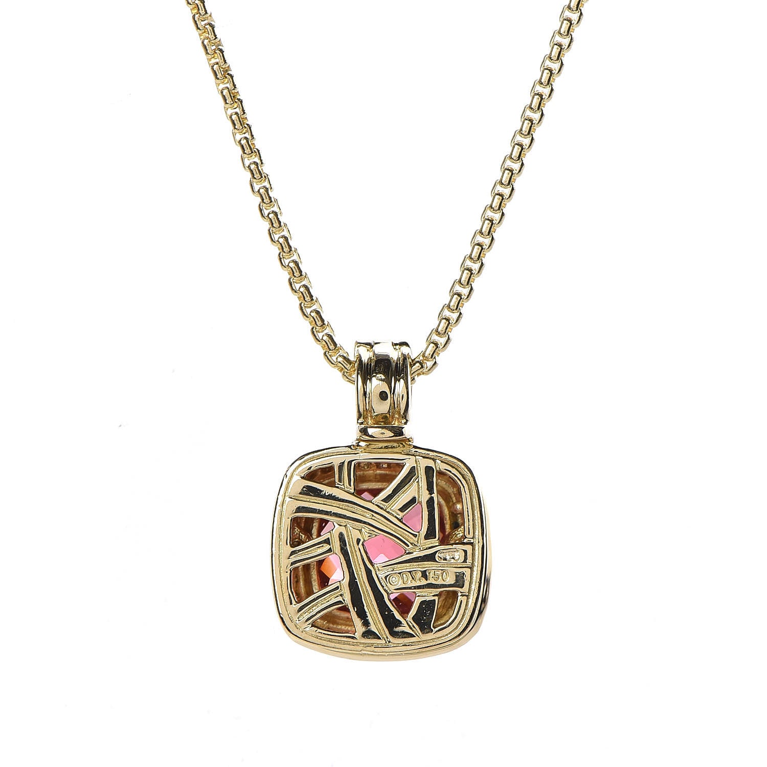 David Yurman 18K Yellow Gold Diamond Pink Tourmaline Albion Pendant Necklace 8 of 8