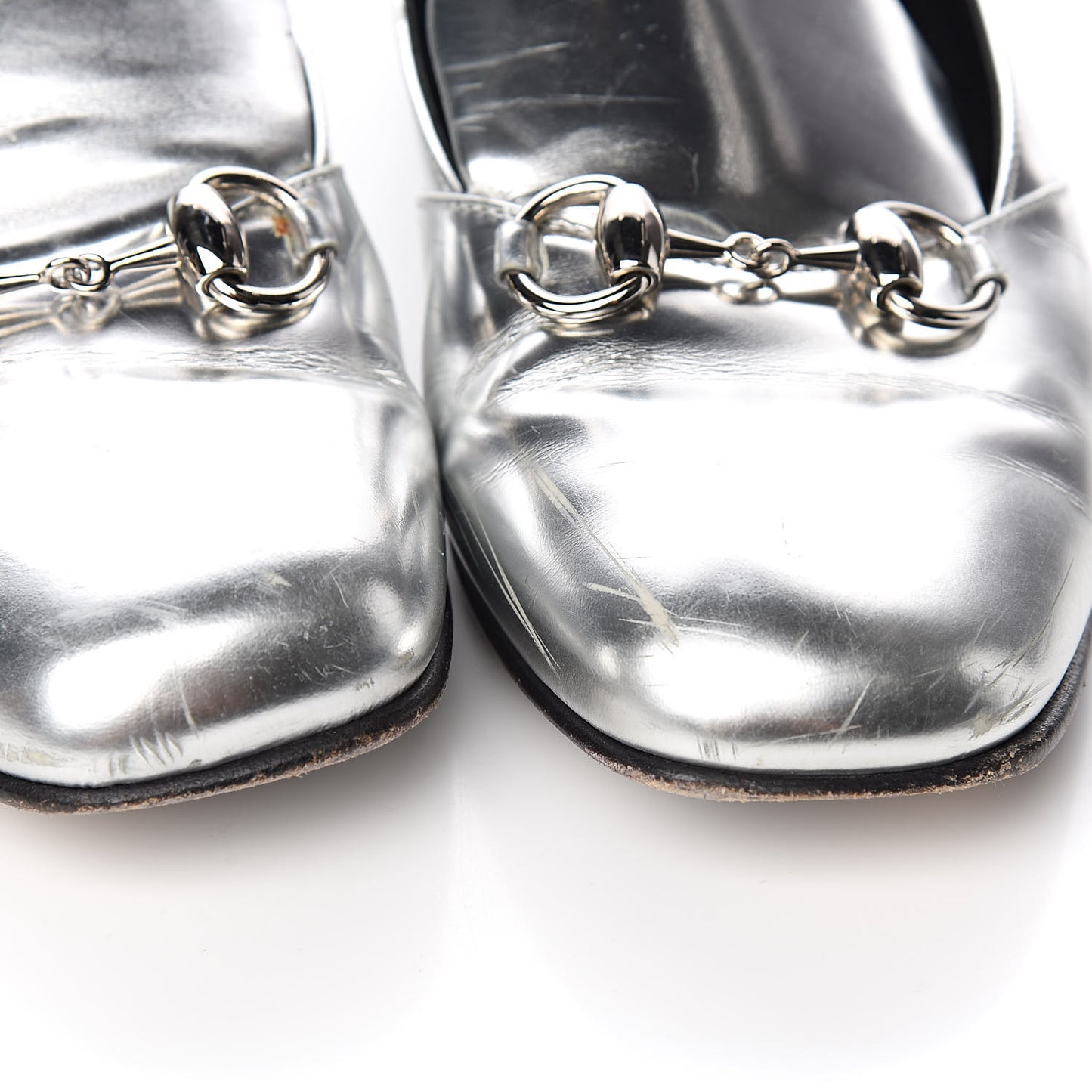 Metallic Calfskin Womens Horsebit Loafers 36 Silver