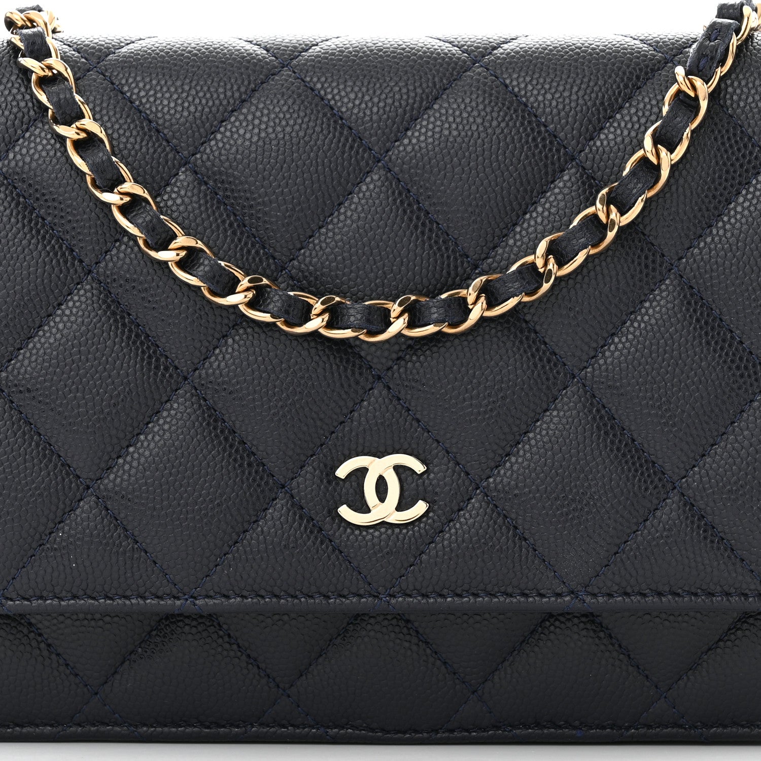 Chanel Caviar Quilted Wallet on Chain WOC Navy Blue 9 of 11