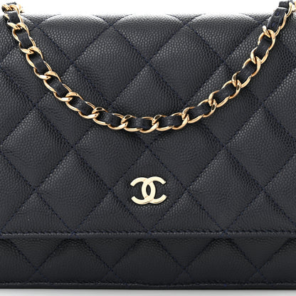 Chanel Caviar Quilted Wallet on Chain WOC Navy Blue 9 of 11