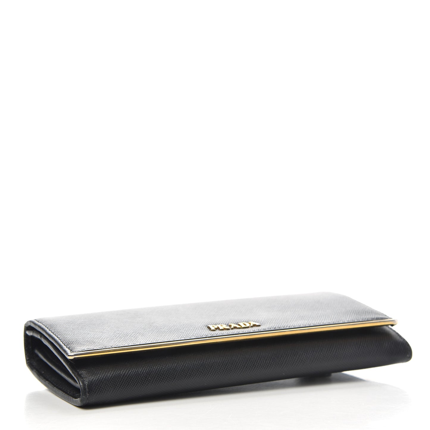Saffiano Metal Bar Continental Flap Wallet Black