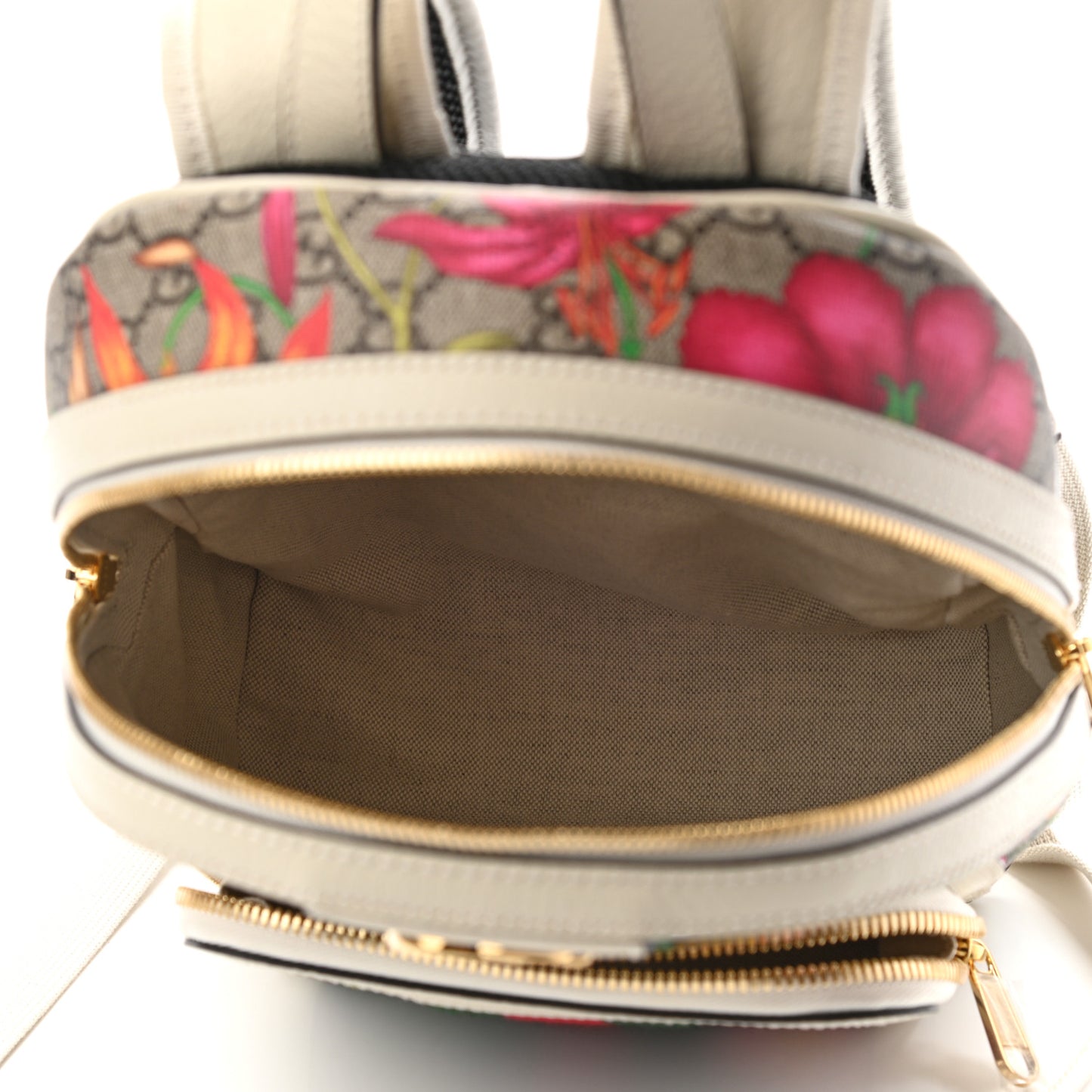 GG Supreme Monogram Flora Web Small Ophidia Day Backpack White