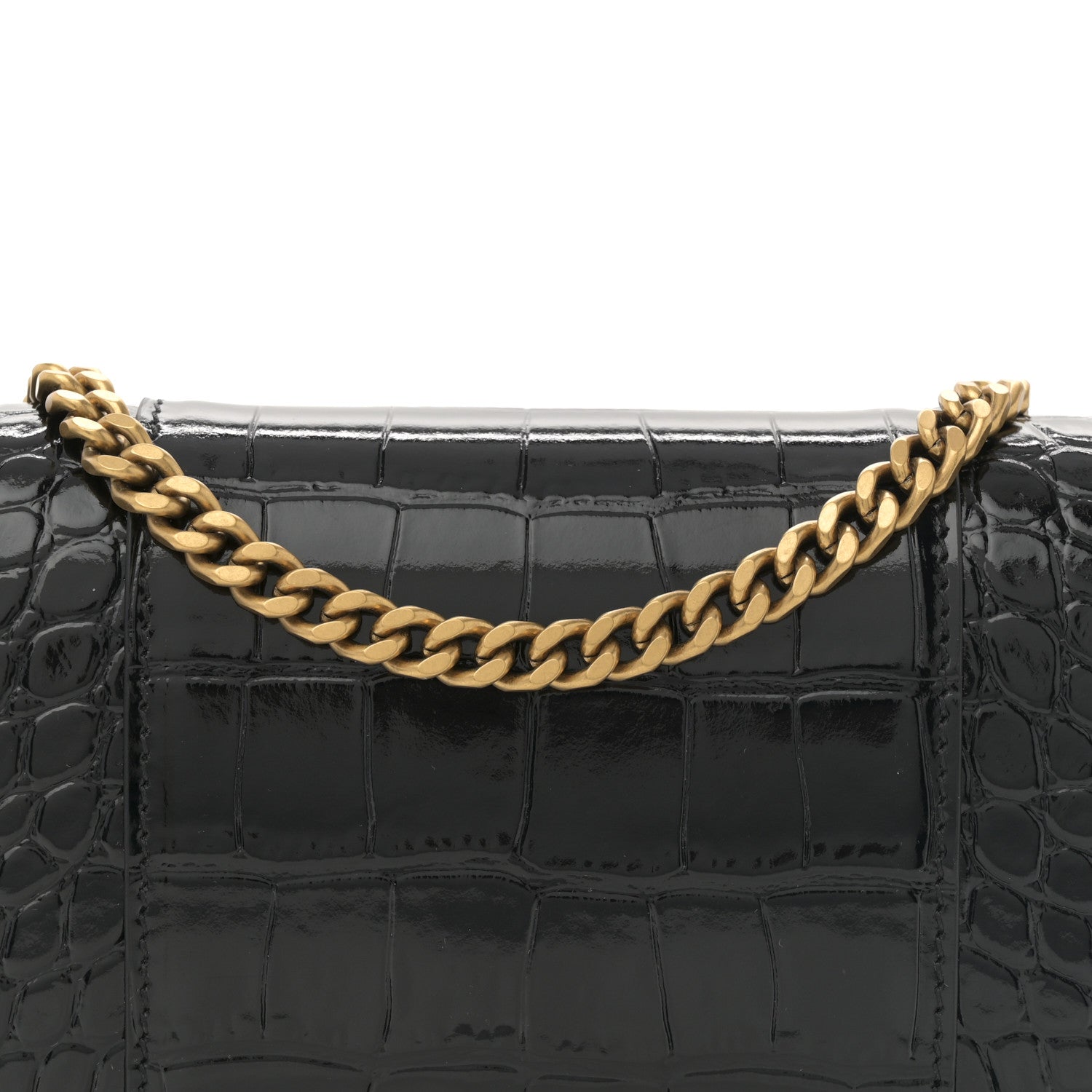 Balenciaga Shiny Calfskin Crocodile Embossed Hourglass Chain Bag Black 7 of 9