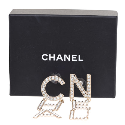 Chanel Crystal Cha-Nel Logo Drop Earrings Gold 5 of 5