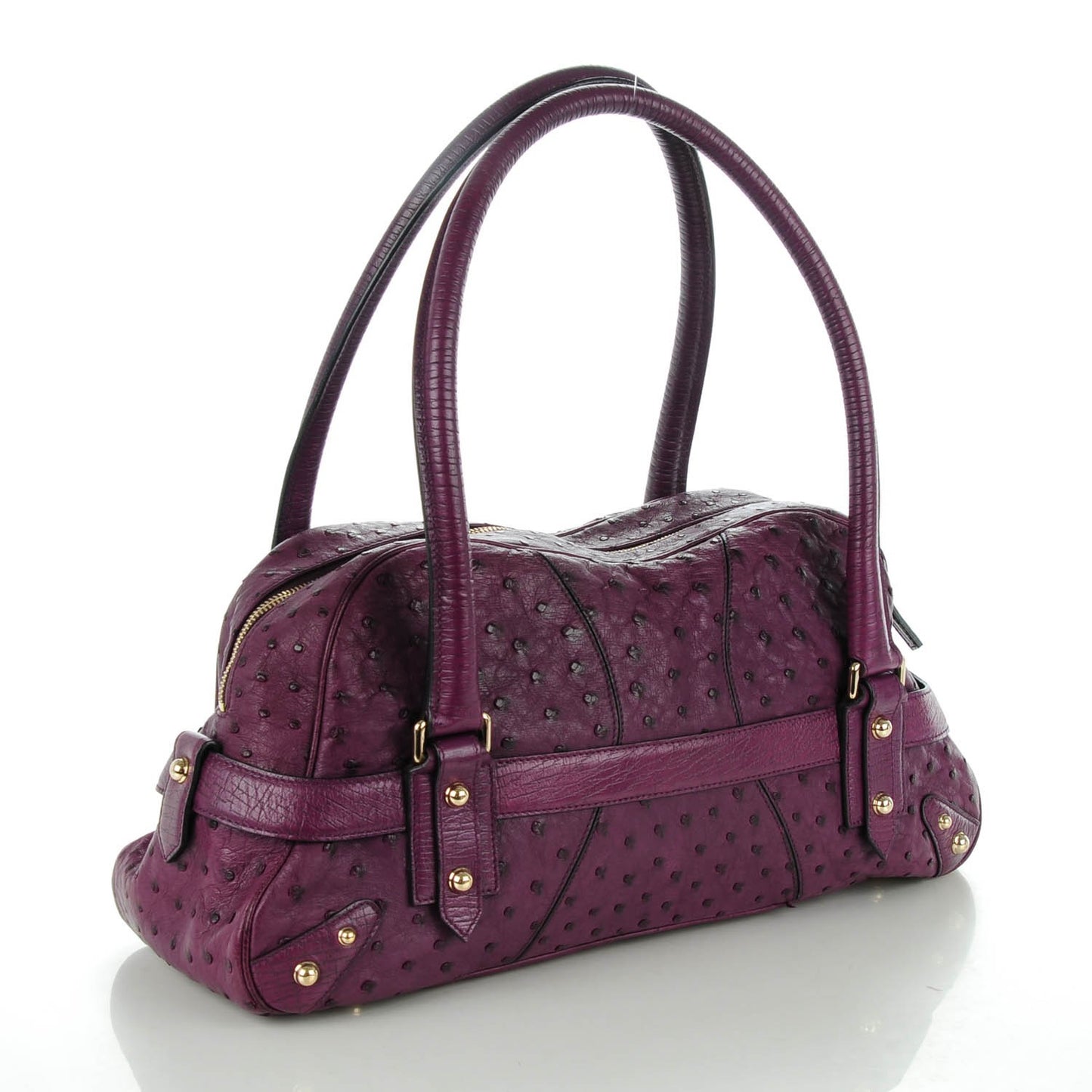Ostrich Horsebit Chain Satchel Purple