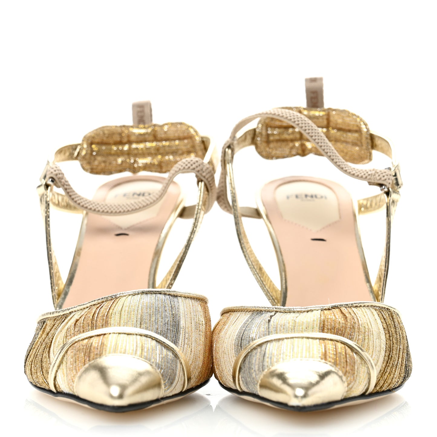 Laminated Fabric Nappa Colibri Lite 85mm Slingback Pumps 38.5 Gold Platino