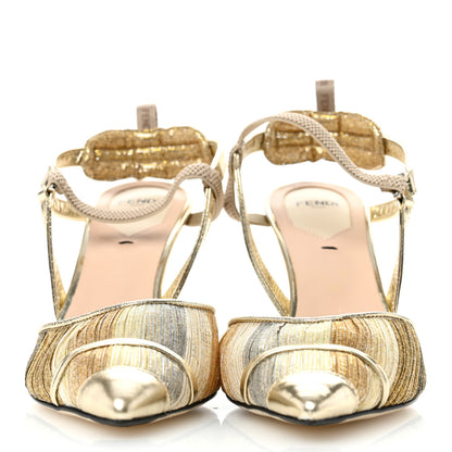 Fendi Laminated Fabric Nappa Colibri Lite 85mm Slingback Pumps 38.5 Gold Platino 3 of 9