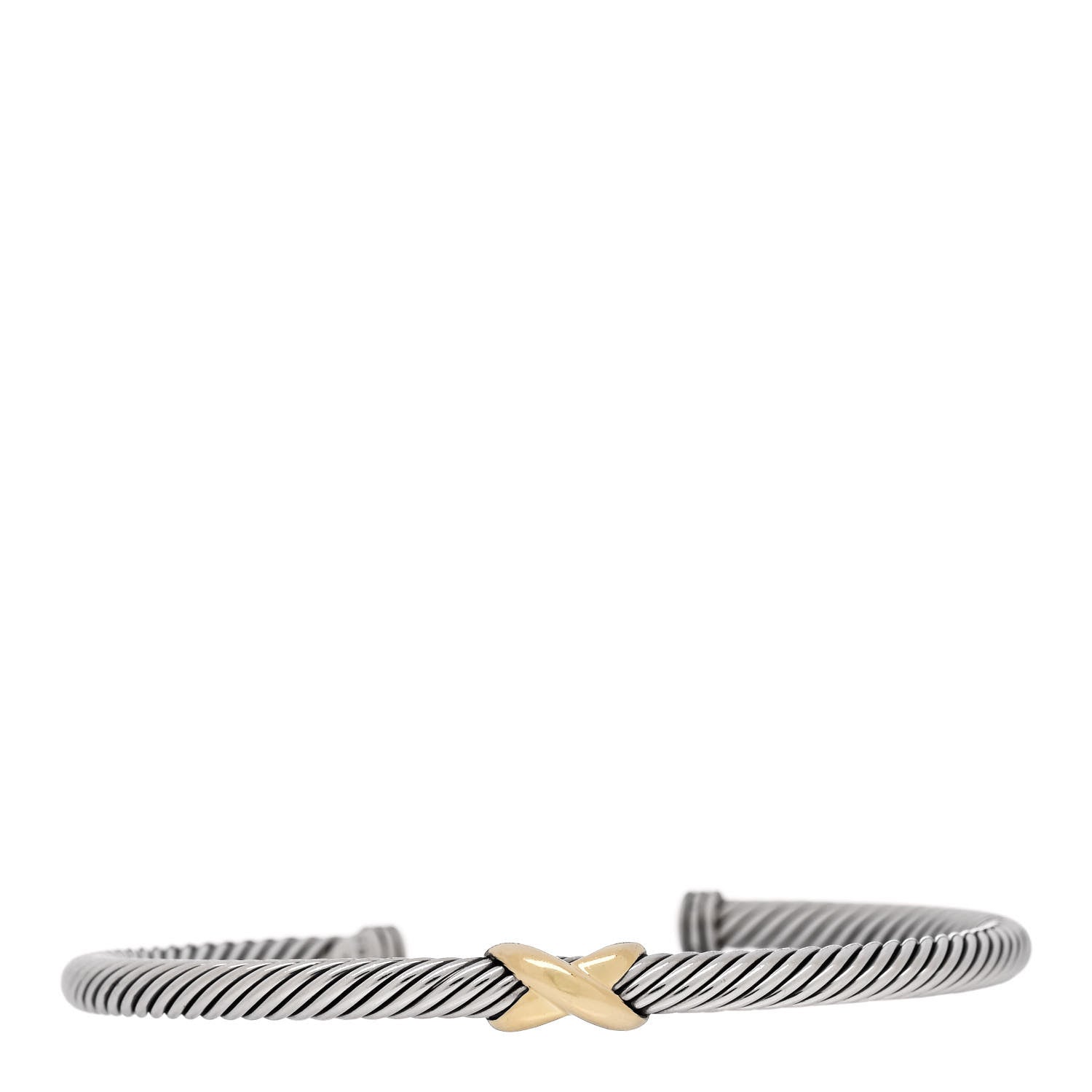 David Yurman Sterling Silver 18K Yellow Gold 4mm X Station Cable Bracelet 1 of 3