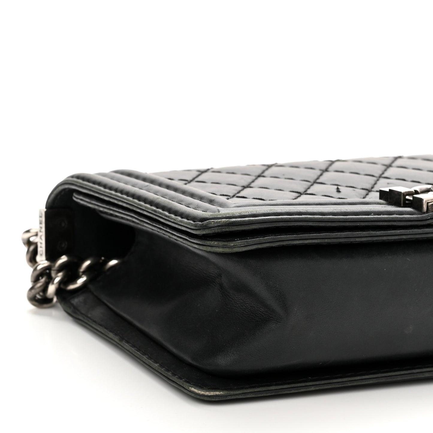 Calfskin Quilted Double Stitch New Medium Boy Flap Black