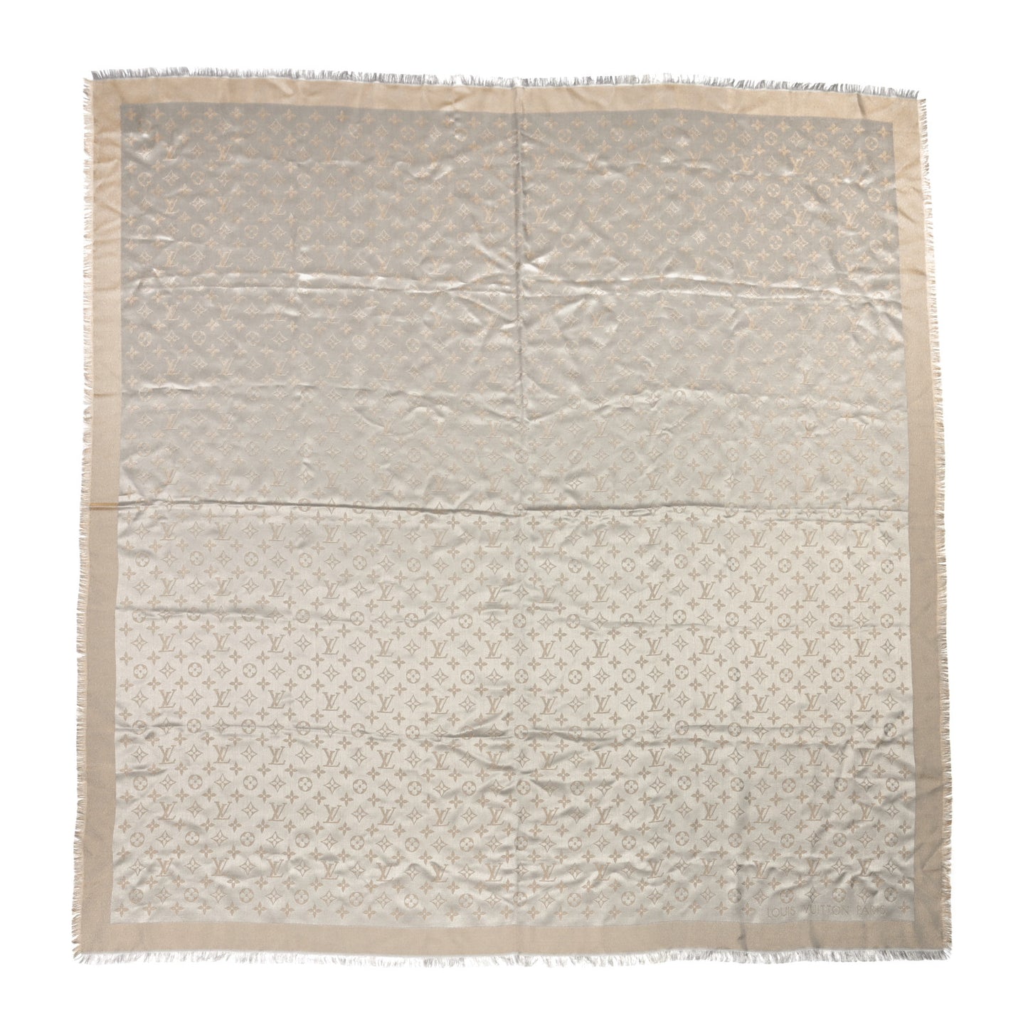 Silk Lurex Wool Monogram Shine Shawl Greige