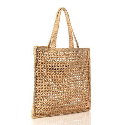 Prada Yarn Raffia Effect Crochet Logo Embroidered Tote Bag Naturale 3 of 10