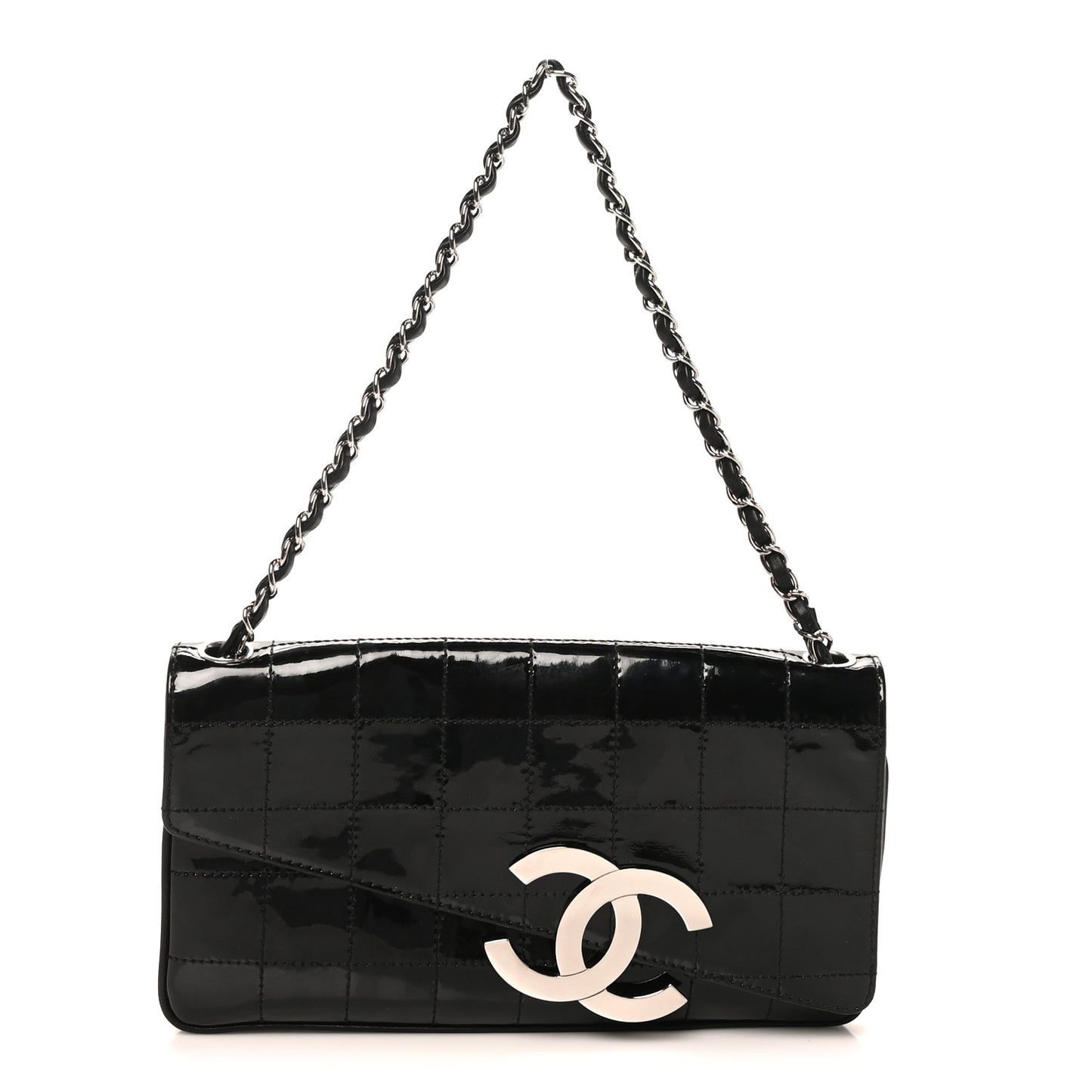 Patent Quilted Diagonal CC East West Chocolate Bar Flap Black