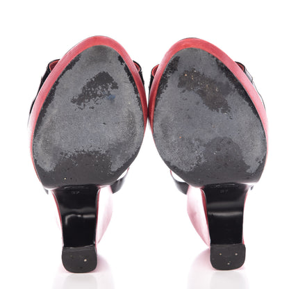 Chanel Patent Wedge Sandals 37 Black Red 7 of 19