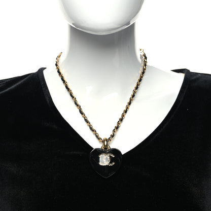 Chanel Lambskin Crystal Resin CC Heart Drop Necklace Gold Black 2 of 5