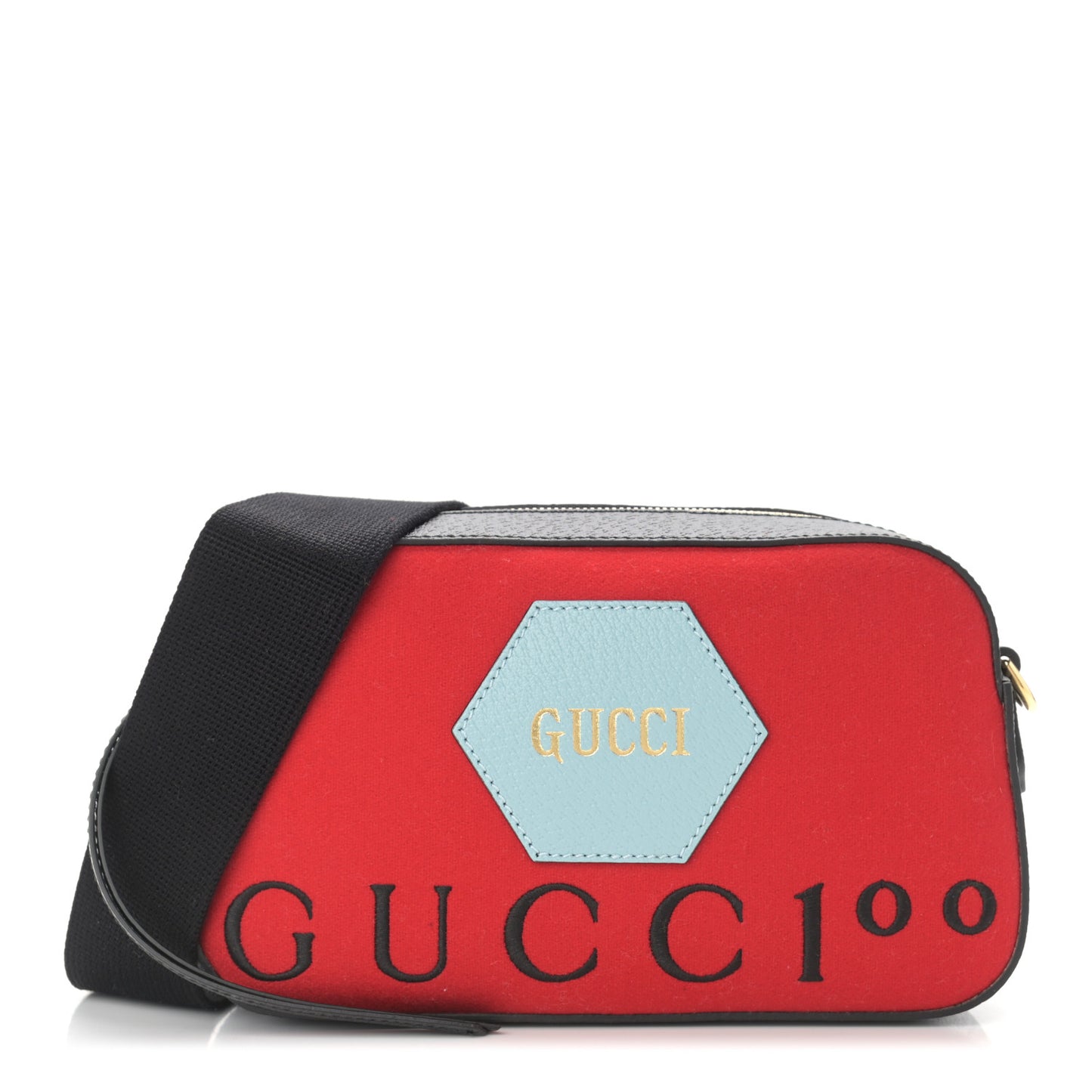 Felt Calfskin Script Logo Gucci 100 Camera Bag Bright Hibiscus Black Azure